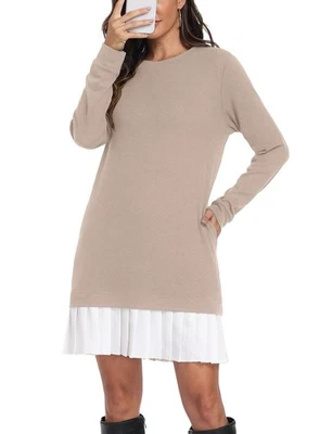 Robe pull pour femme avec poches, manches longues, col rond, robe décontracté... - Photo 1/4