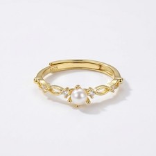 Luxury 18K Gold Plated S925 Sterling Silver Ring for Women SIZE: Adjustable—(5) 