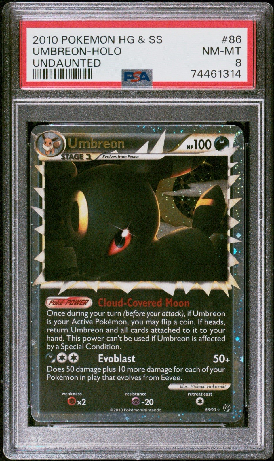 Pokémon Umbreon Prime Holo Rare Card HS-Undaunted 86/90 PSA 8