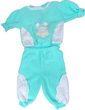 Vintage Baby Girls Outfit Blue w/Bear Flowers 6-9 Months Top  Pants w/Lace Trim