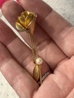 With A Single Faux Pearl (81) 2.5 In Gold Colored Rose Brooch