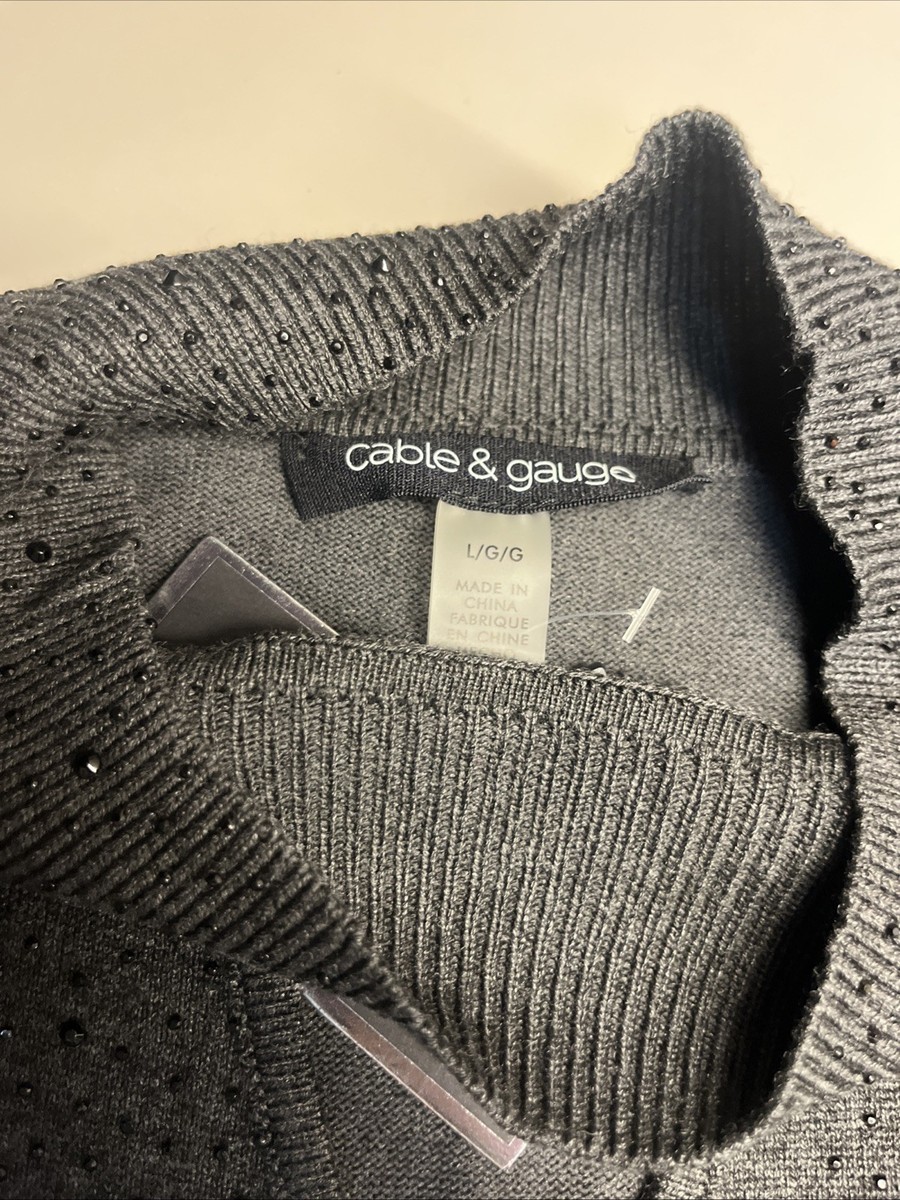 Women’s Cable & Gauge Peekaboo Front NWT L Gray and embellished w/sequins     r1 View 4