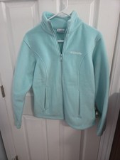 Women s Columbia Light Blue/Aqua Fleece Zip Up Jacket Size Medium, Used.