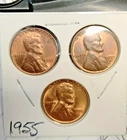 1955 P, D, & S - Lincoln Wheat Cents set of 3 coins. Fine / Very Fine condition
