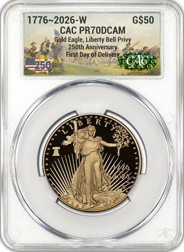 2026-W 1 oz Proof Gold Eagle 250 Liberty Bell FDD CAC PR70 (1776-2026)