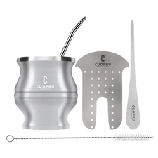 Cuopru Yerba Mate Cup - Mate Gourd Set Includes Double Walled Stainless Steel...