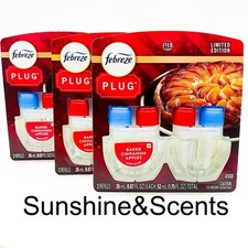 3-PACK Febreze Plug Limited Edition BAKED CINNAMON APPLES Scented Oil Refill NEW