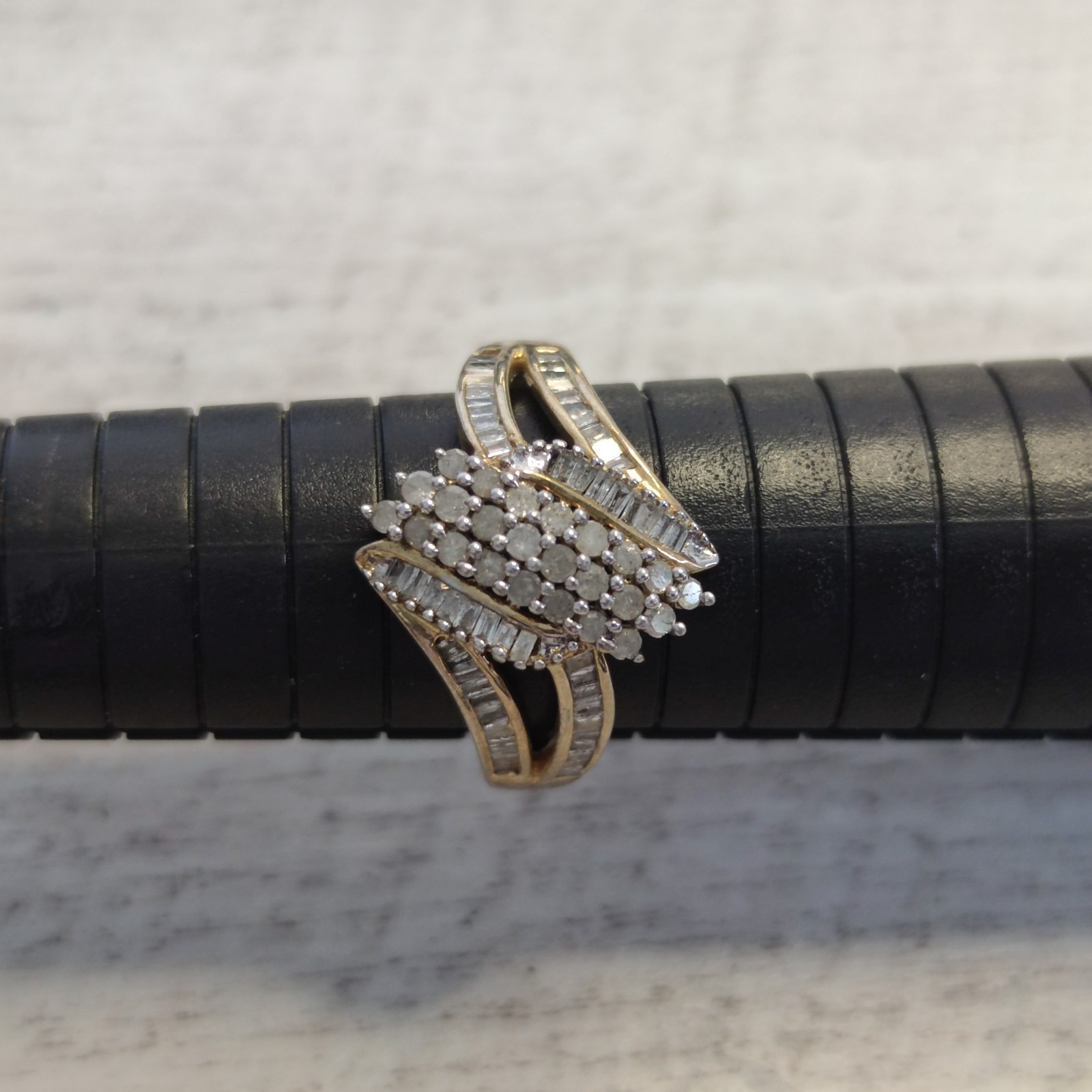 Sterling Silver Diamond Ring Gold Plated Size T 925 Stamped 4.5g image 8