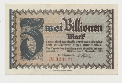 Wetzlar 2 Billionen Mark 1. November 1923 Notgeld aus Rheinland ( 1083 - Bild 1 von 2