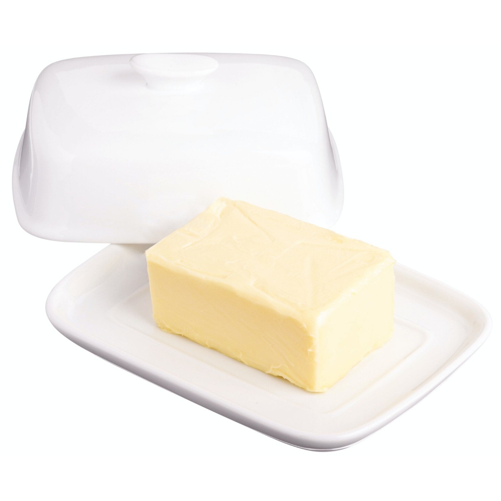 KitchenCraft White Porcelain Covered Butter Dish Tray with Lid 18x13.5x7.5 cm