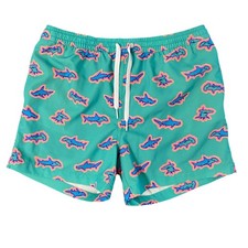 Chubbies Swim Trunks Youth Large 14/16 Teal Shark Print Mesh Lined Board Shorts