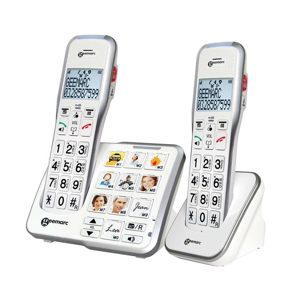 Geemarc Amplidect 595 Photo Duo - Téléphones Fixes Amplifiés avec Duo, Blanc