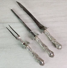 R Wallace & Sons 3 Pc Carving Set Silverplate Grapes & Floral Design Antique