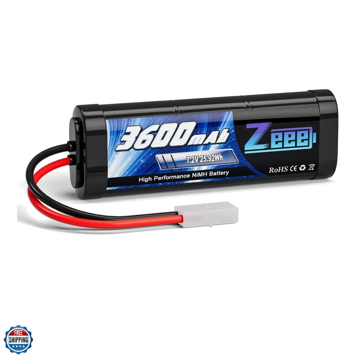 Vhbw Batteria NiMH 3600mAh 7,2V Con T-Plug Femmina Per Modellismo RC - Ricambio Ad Alta Potenza