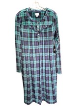 NWT Aria Collection Long Sleeve Nightgown Soft Velour Scottish Plaid Sz XL