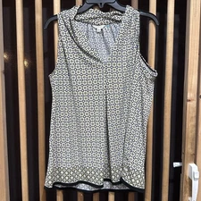 Max Studio Blouse Womens Large Blue White Yellow Sleeveless Cowl Neck Bohemian