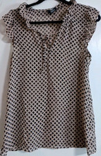 BOBEAU Beige and black diamond print Tie-Neck Rufle Blouse 