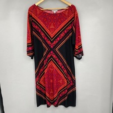 London Style Collection Woman Dress Women 14W Red Paisley Scarf Print Stretch