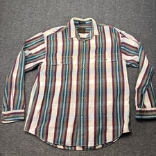 Vintage Eddie Bauer Elkhorn Twill Mens Large Button Down Shirt Plaid Stripe 80s