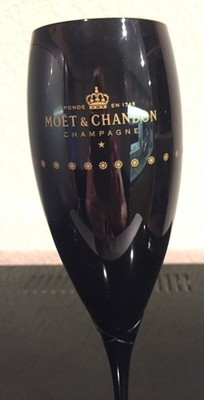 Vintage Moet Chandon Black Crystal Champagne Flute, Etched Ribbon Design X 1