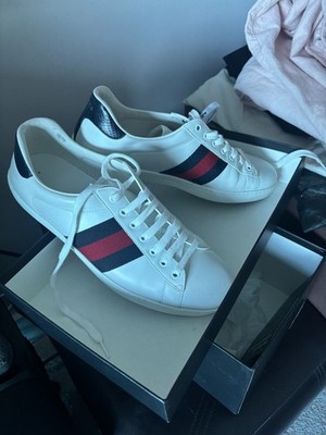 Gucci Ace Trainer Sneaker White/web Navy Red Stripe US 9 Pre Owned