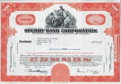 Sperry Rand Corporation, Delaware, 1961  (1 Share) - Harry F. Vickers - Bild 1 von 2