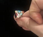 Authentic Native Zuni Tri Color Turquoise Coral MOP Ring Triangle Shape Stamped — photo 7