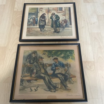 Charles Blondin x 2 französische Drucke gerahmt. Mit Bleistift signiert