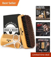 Luxurious Beard Grooming Kit with Boar Bristle Brush  Travel Scissors Set