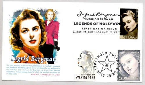 #5012 INGRID BERGMAN CASABLANCA ACTRESS DUAL U.S. & SWEDEN STAMPS FDC!