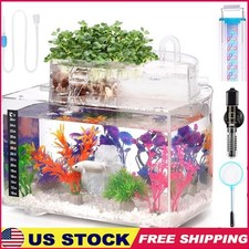 Self-Cleaning Betta Fish Tank W/ LED Light Aquaponic Hydroponic Starter Kit New