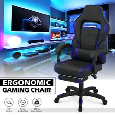Blue Leather Gaming Racing Chair Ergonomic Home Office Computer Swivel Desk Seat