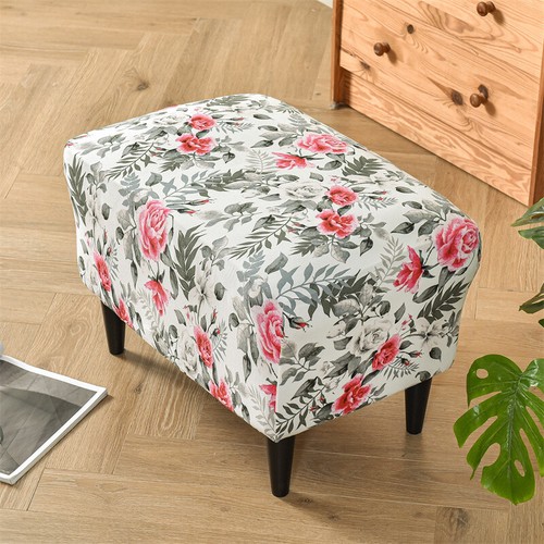Floral Elastic Rectangle Footstool Cover Stretch Ottoman Storage Stool Slipcover - Picture 23 of 30