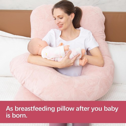 Versatile U-Shaped Pregnancy Pillow with Removable Cover - Dusty Pink Elegance - Picture 8 of 9