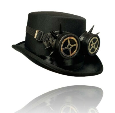 Steampunk schwarzer Zylinder Hut mit Stachel Retro Brille Kostüm
