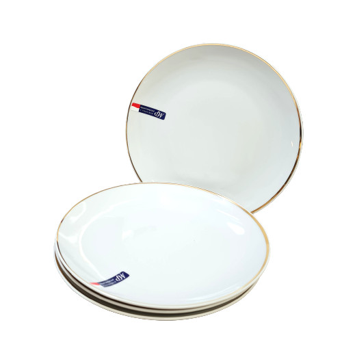 4x Porcelain Dinner Plates White Gold Rim 24cm Serving Dining Tableware Set