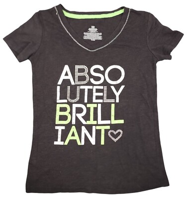 Women's V-Neck Tee Absolutely Brilliant T-Shirt Black Green Silver Small Top