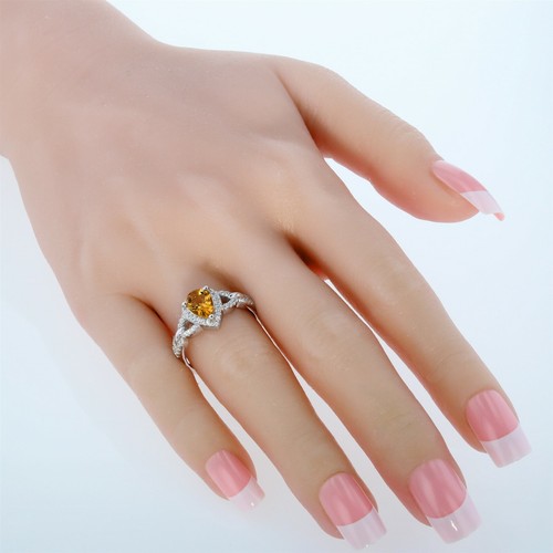 Anillo cresta de halo de plata esterlina citrino tallas 5 a 9 - Imagen 2 de 2