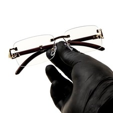 Luxury  Men's Gold Frame Elegant Rectangle Clear Lens Hip Hop Woodgrain Glasses