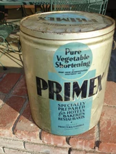LARGE Primex Shortening Tin, 50 Lb, Vintage Proctor And Gamble Circa 1950