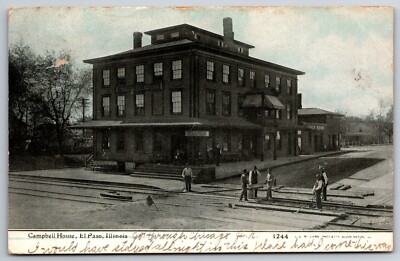 #ad El Paso Illinois Campbell House Hotel Workers @ Railroad Tracks CU Williams 1910 $17.00