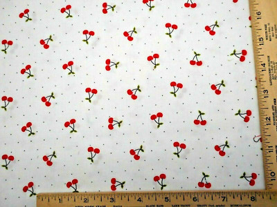 Quilt Fabric By Half-Yard Red Cherries Green Leaf on White Premium Cotton Fruit
