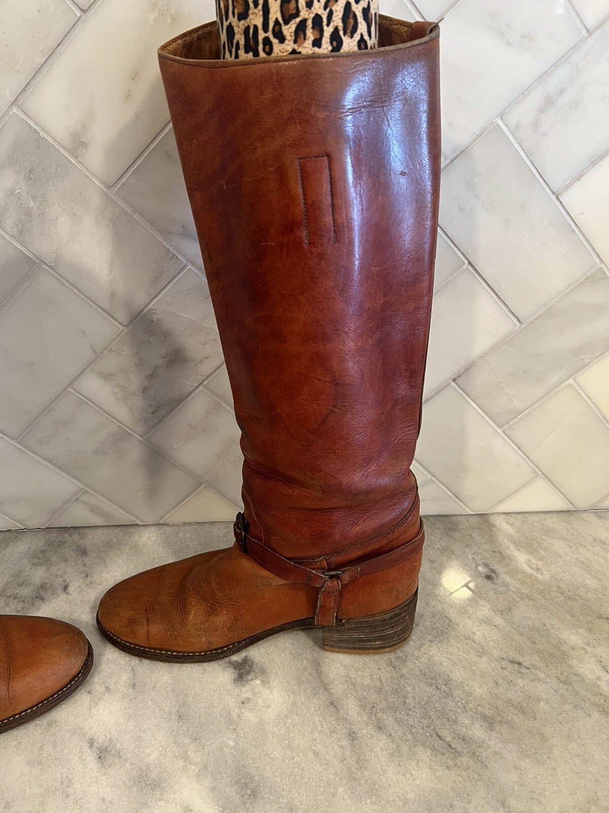 Vintage Frye Womens Tall Riding Boots Brown Sz 8 B Knee High USA Black ...