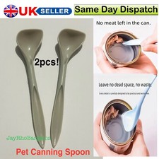 2x Grey Spoon Dog Cat Canned Feeding Scoop Plastic Reusable Pet Long Handle