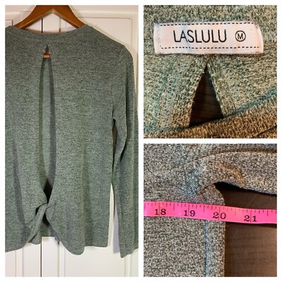 Laslulu Open Back Twist Top Womens Medium Green Stretch Sexy Comfort Basic