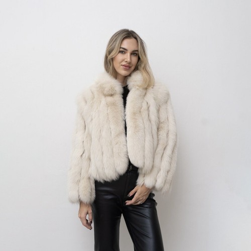 Moderner Damen Echt Fuchspelz Mantel Mode Cropped Flauschig Jacke Naturfell Oberbekleidung