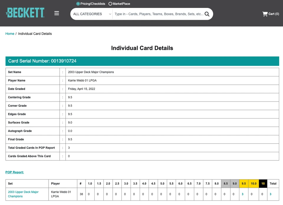 Karrie Webb BGS 9.5: 2003 Upper Deck Major Champions '01 LPGA Rookie POP 3 Foto 3 de 3
