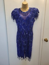 Vintage Laurence Kazar Dress Beaded Sequin Flapper Fringe Silk Cocktail S