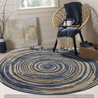 Braided Floor Jute Round 4 Ft Indian Handmade Dhurrie Cotton Rag Rugs Mat Braided Floor Jute Round 4 Ft, 4 Ft Round Rug