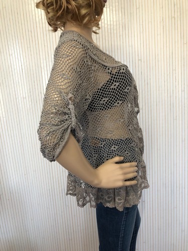 Haut femme Ajouré Gilet sexy gris Transparent Dentelle VFH127 - Imagen 3 de 10